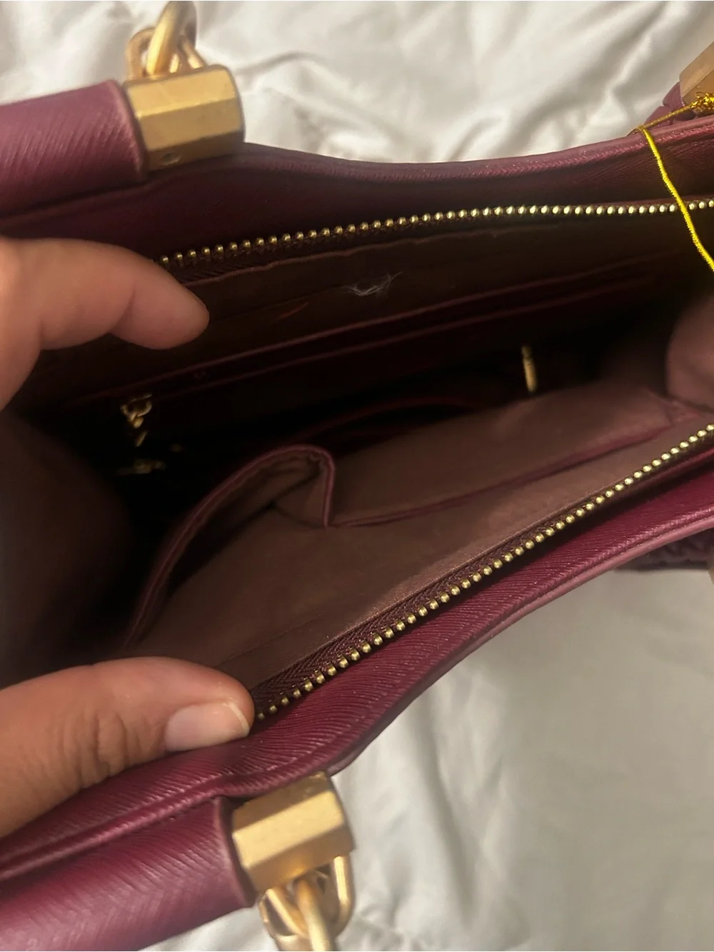 bebe Burgundy Braided-Handle Satchel with Gold Hardware